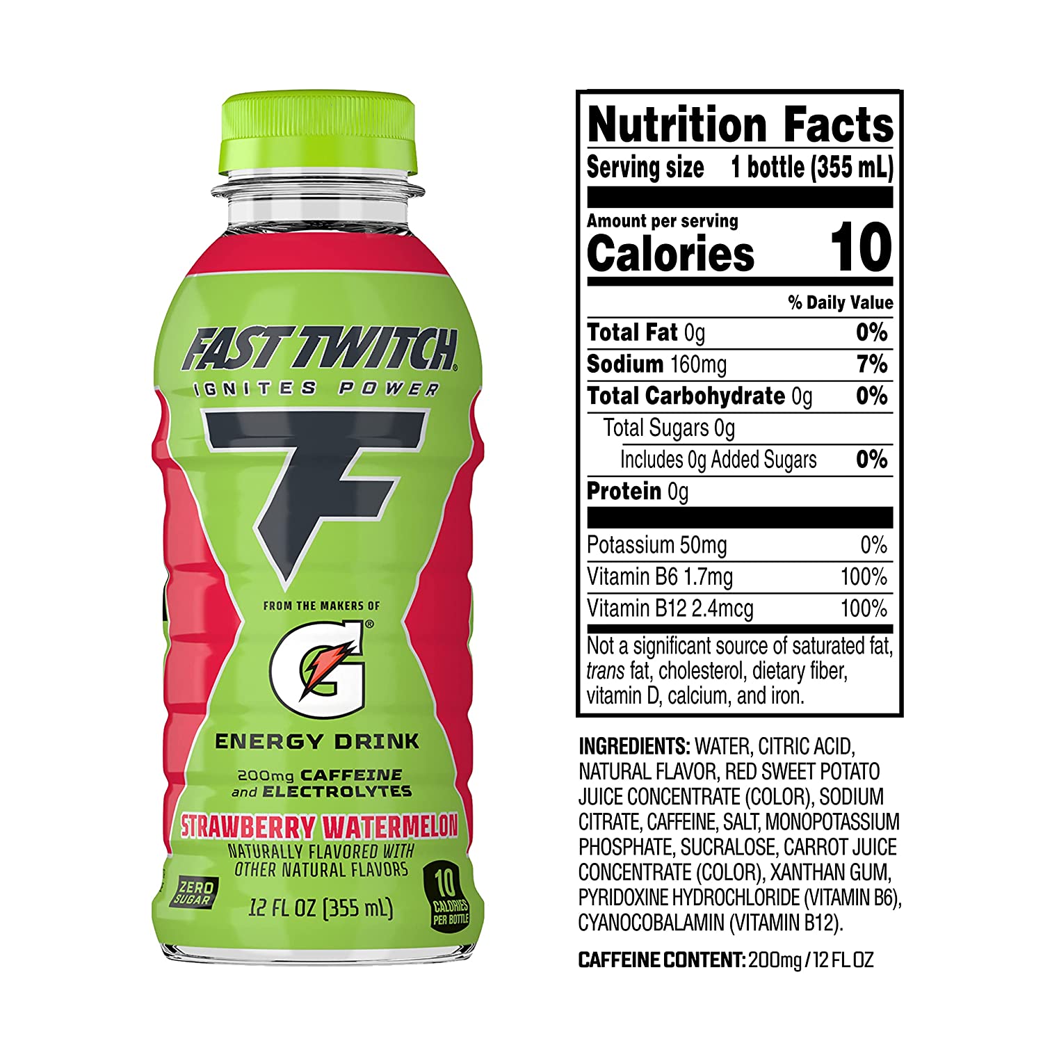 Fast Twitch Energy drink from Gatorade, Strawberry Watermelon, 12oz Bottles, (12 Pack), 200mg Caffeine, Zero Sugar, Electrolytes - Image 5